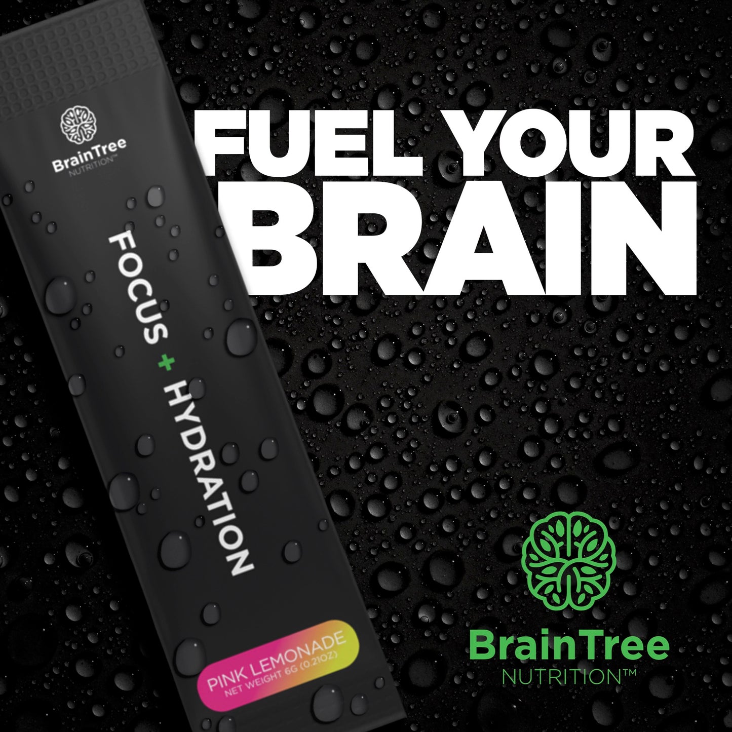Pink lemonade focus and hydration stick pack with nootropics and electrolytes for brain support.