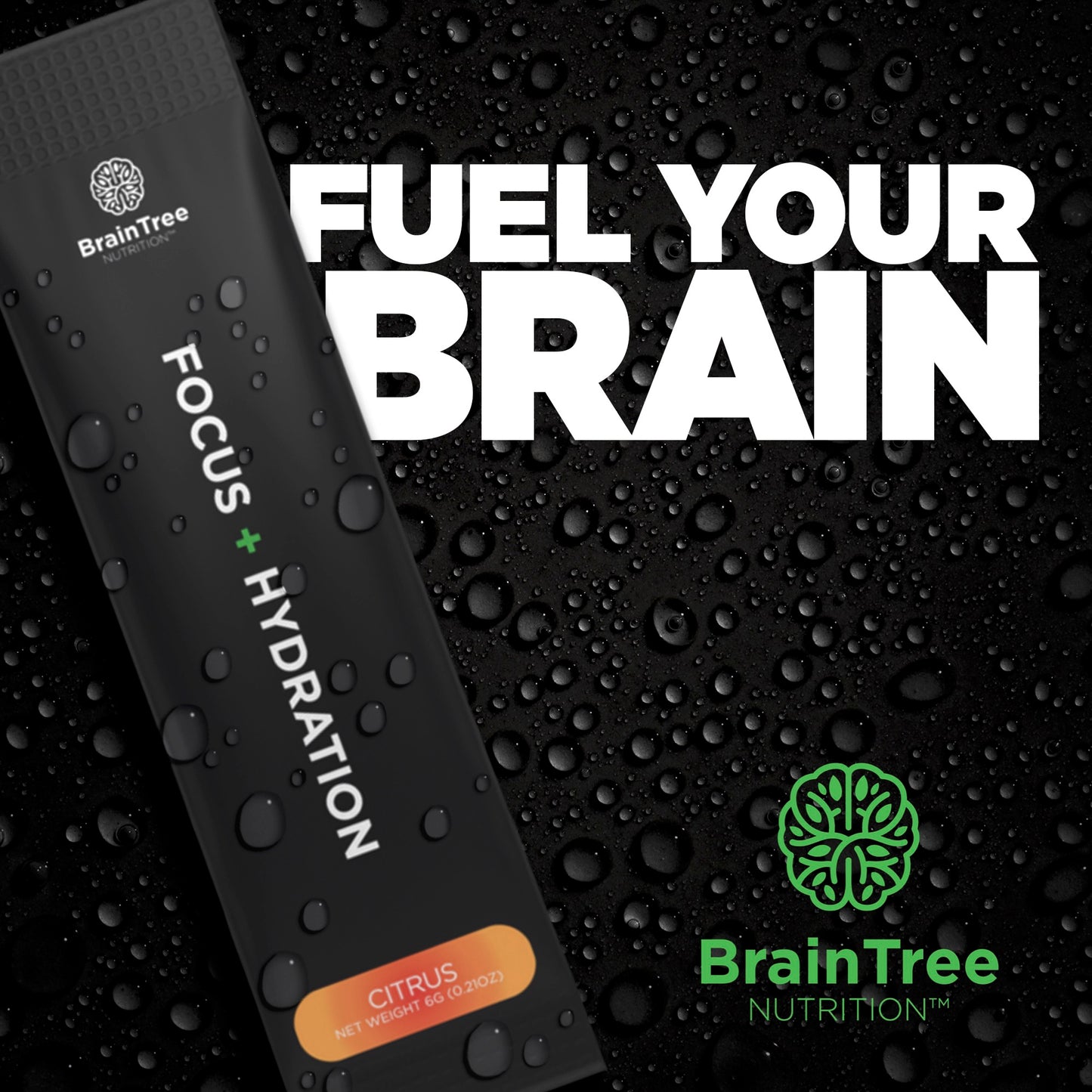 Citrus flavor focus and hydration stick pack with nootropics for mental clarity.