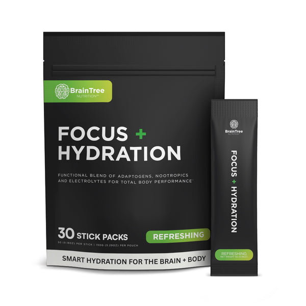 Refreshing Focus and Hydration drink with nootropics and electrolytes for clean mental energy.