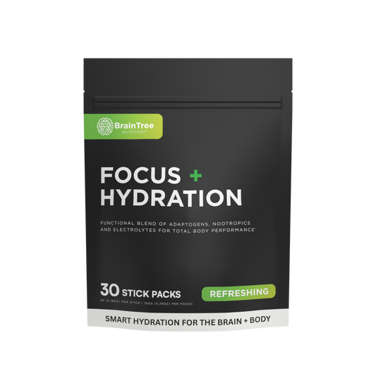 Refreshing Focus and Hydration drink with nootropics and electrolytes for clean mental energy.