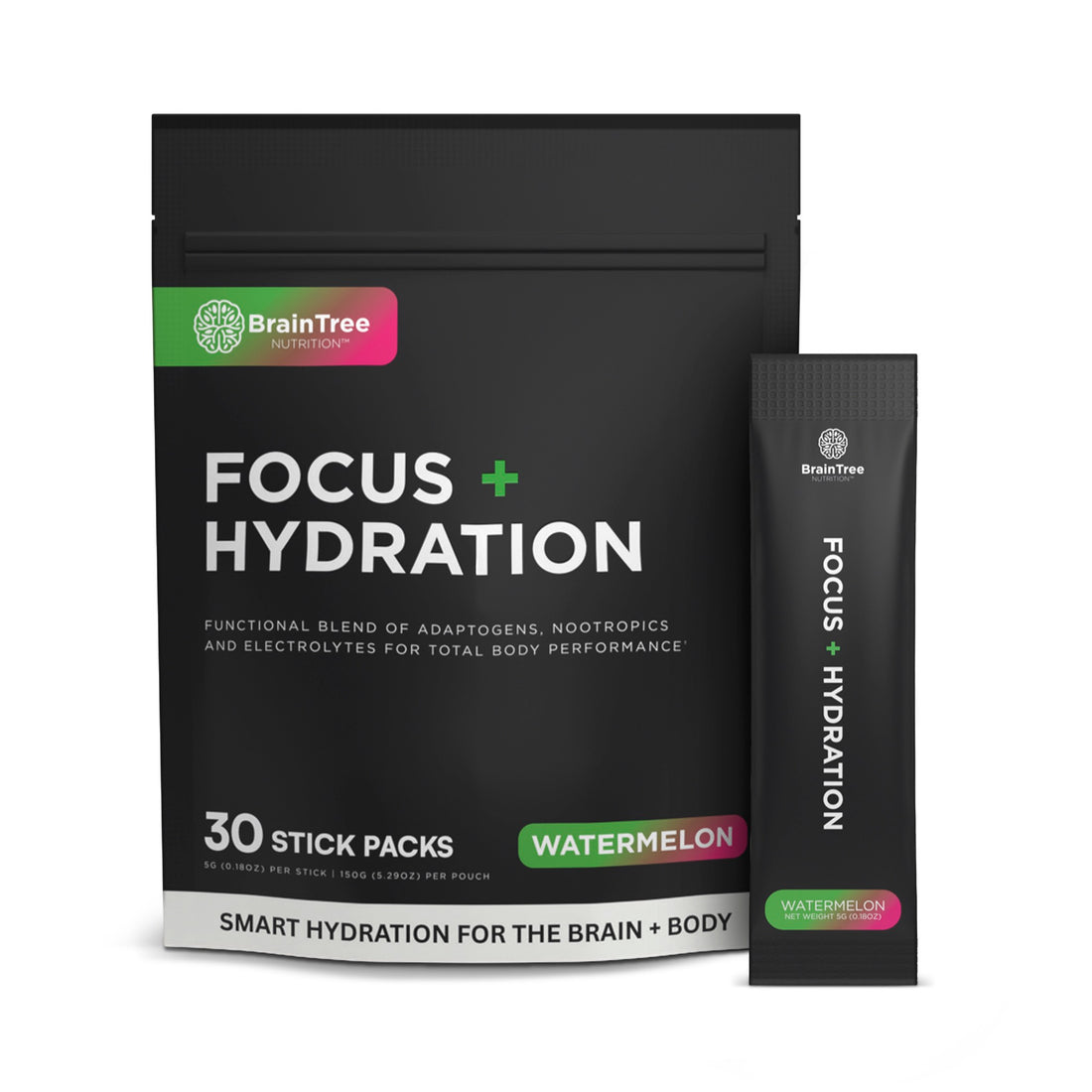 Watermelon Focus and Hydration nootropic electrolyte drink designed to support mental clarity and clean energy.