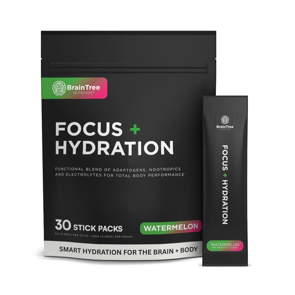 Watermelon Focus and Hydration nootropic electrolyte drink designed to support mental clarity and clean energy.