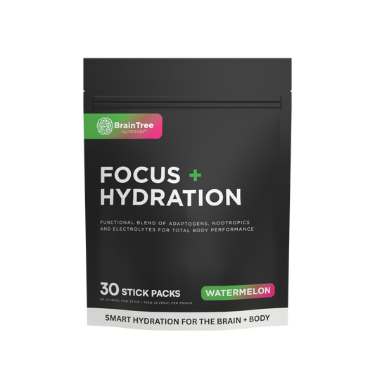 Watermelon Focus and Hydration nootropic electrolyte drink designed to support mental clarity and clean energy.