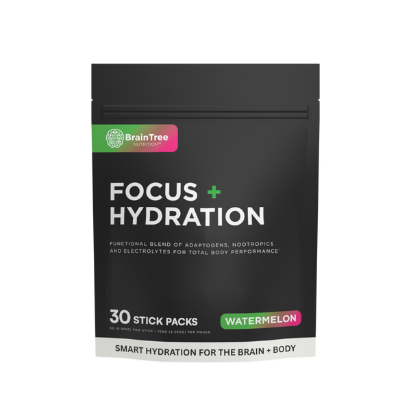 Watermelon Focus and Hydration nootropic electrolyte drink designed to support mental clarity and clean energy.