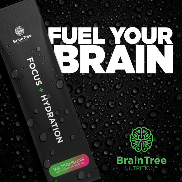 Watermelon focus and hydration stick pack with nootropics and electrolytes for brain support and performance.